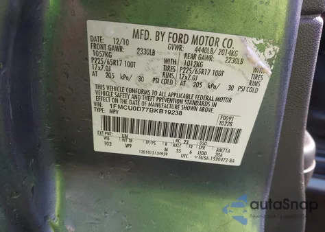 2011 Ford Escape Xlt из США, поврежденный, VIN 1FMCU0D77BKB19238